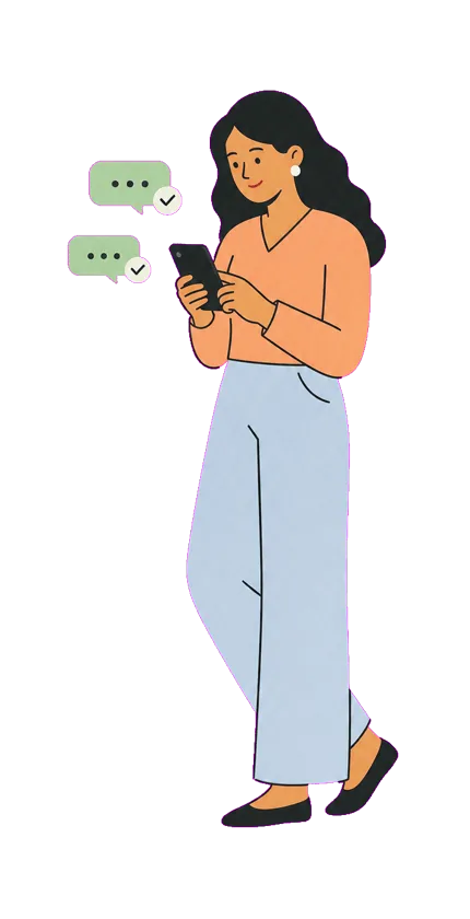 Ilustração de conversa no WhatsApp com comandos para a Ceci